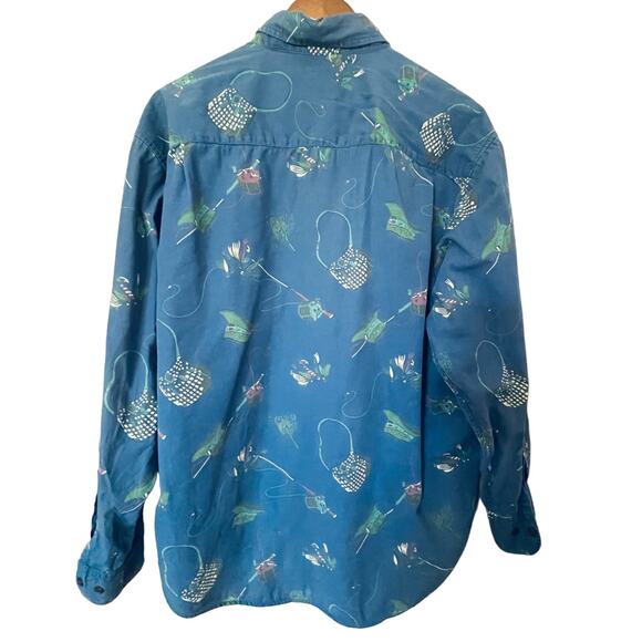 Vintage Gap Fishing Print Button Down Mens Shirt Size Large Rod Reel Tackle Lrg - Picture 2 of 14